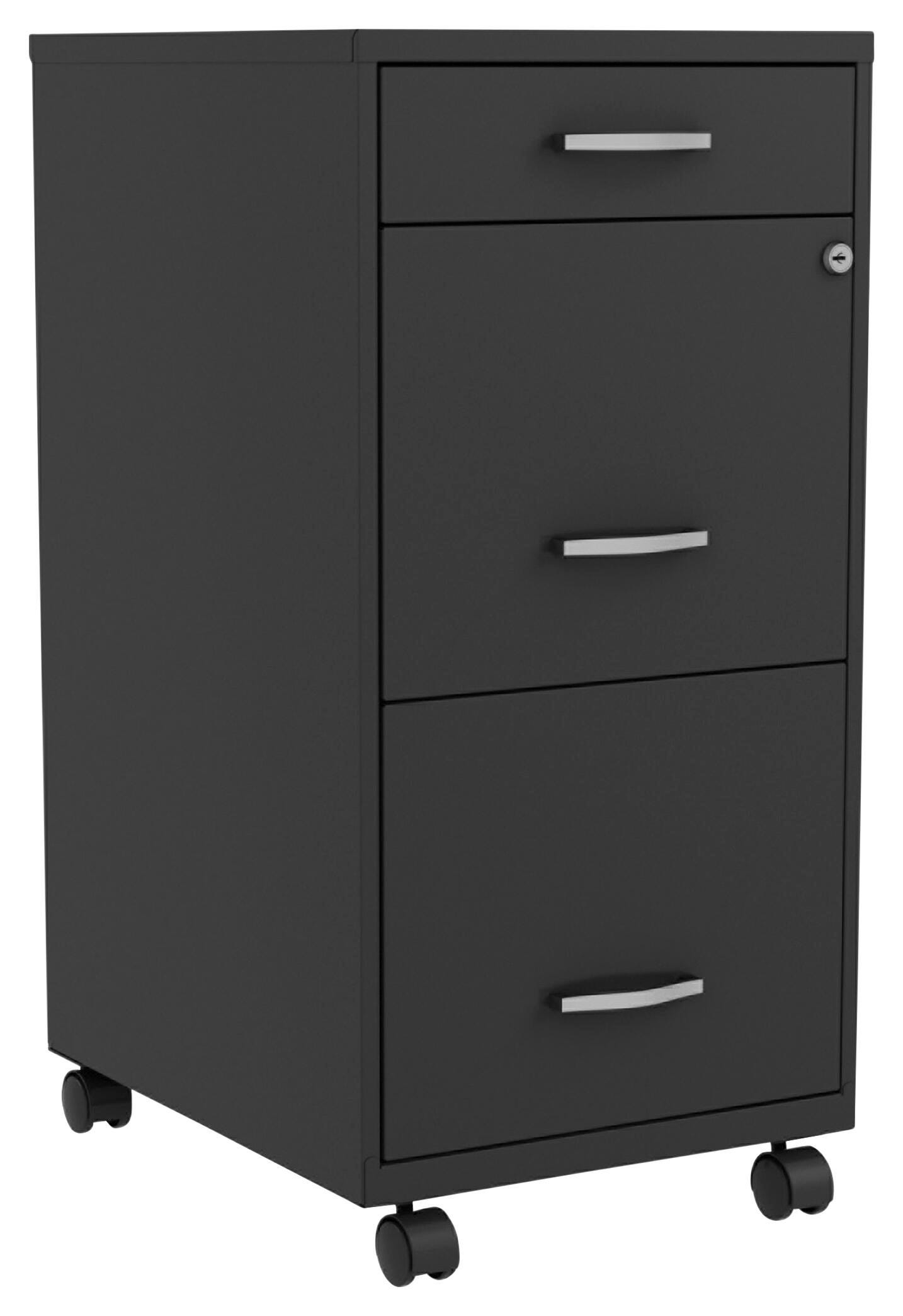 Lorell SOHO 3-Drawer B/F/F Mobile File Cabinet - 14-1/4W x 18D x 26-1/2H inch - Steel Cabinet - Baked Enamel/Black 2048522